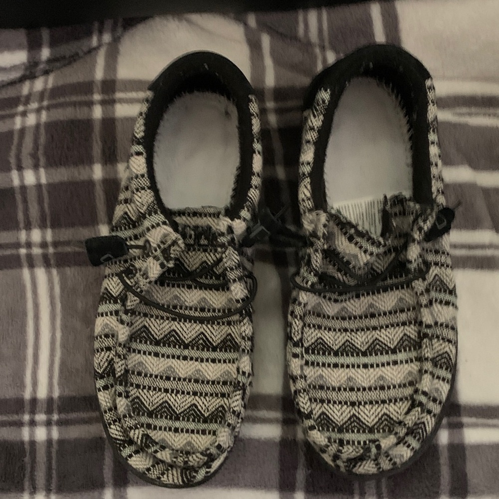 Hey Dude Black and White Kids Moccasins